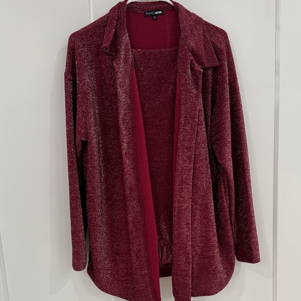 Fashion Nova Sparkling Maroon Pant Set